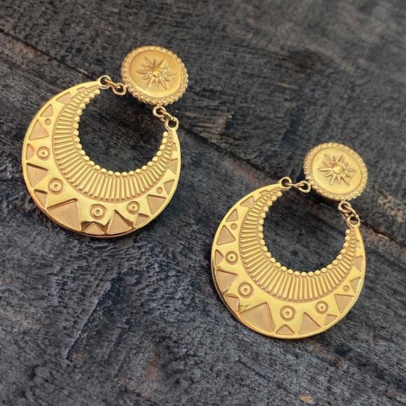 Anthropologie Jewelry - NEW Gold Textured Medallion Earrings